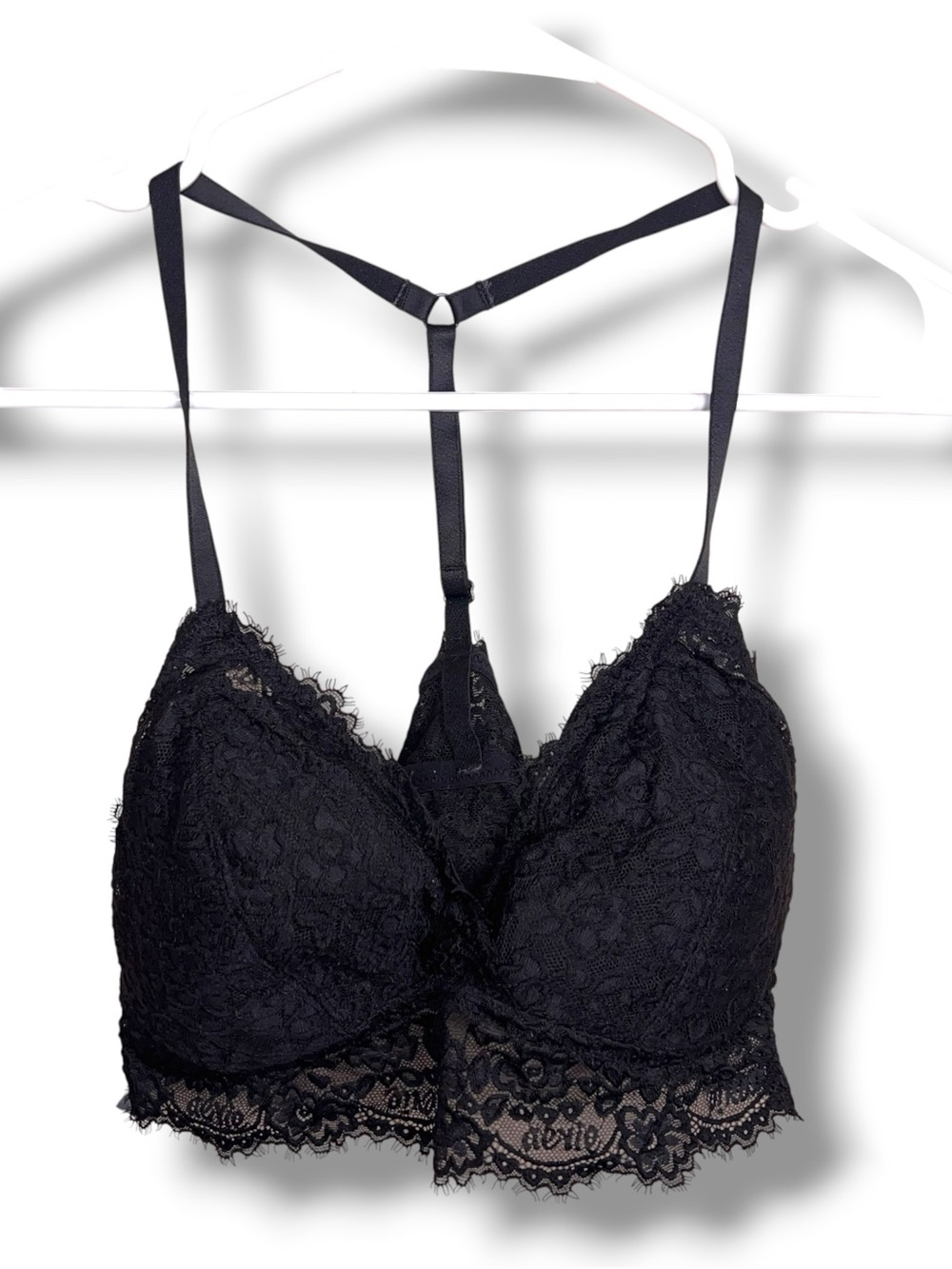 Large Aerie Black Lace Bralette Comfortable Goth Glam Wireless Lightly Lined